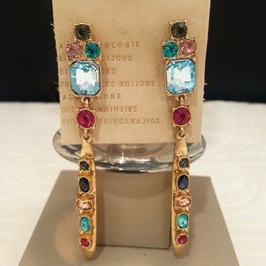 ANTHROPOLOGIE NWT JEWEL GOLD TONE MULTI COLOR CRYSTALS LONG EARRINGS
